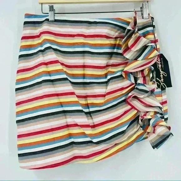 Shaycation x Revolve Elsie Rainbow Mini Skirt Women's Large Ruffles Festival NEW - Picture 6 of 13